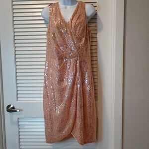 Grace Karen Elegant Sequin Peach Sleeveless Dress Size XL